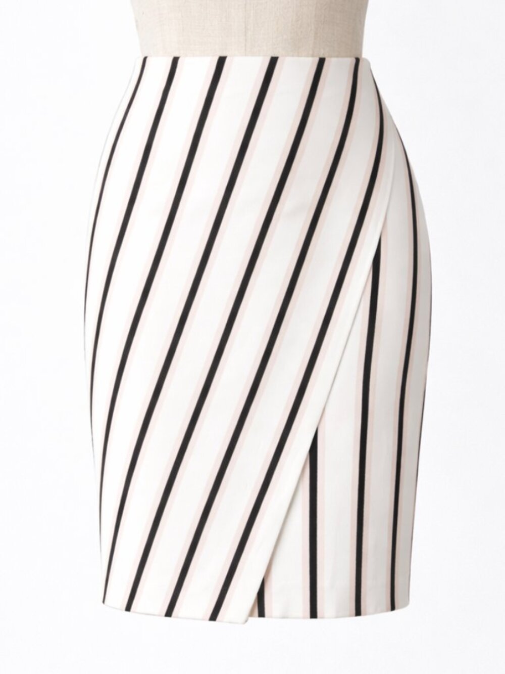 White House Black Market Asymmetrical Blush/Blk/White Stripe Pencil Skirt NWT 12